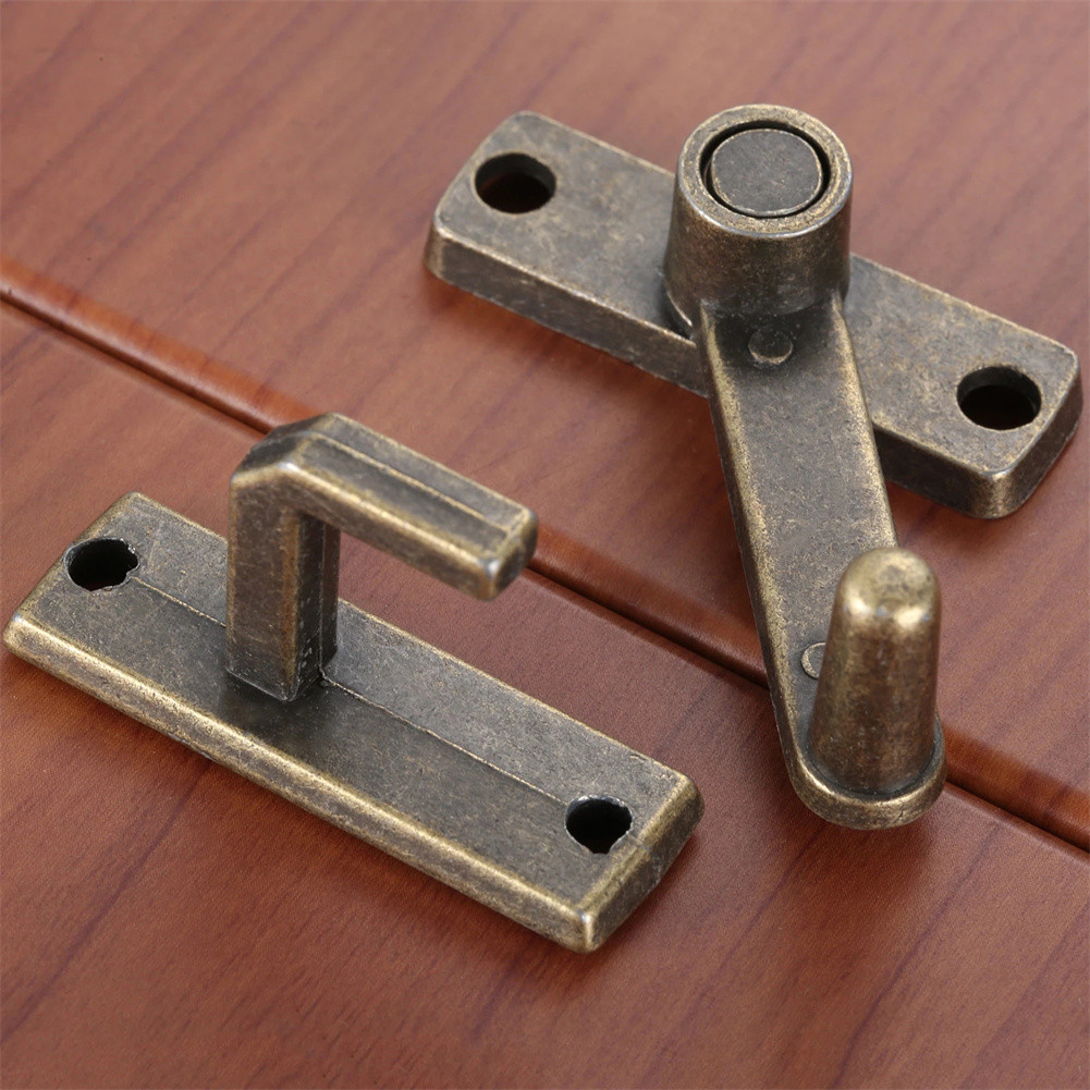 Furniture Hardware Supply - ชุดล็อคประตูบานเลื่อนสีบรอนซ์ 1 ชุด พร้อมมือจับโลหะ กลอนประตู ฮาร์ดแวร์สำหรับบ้าน