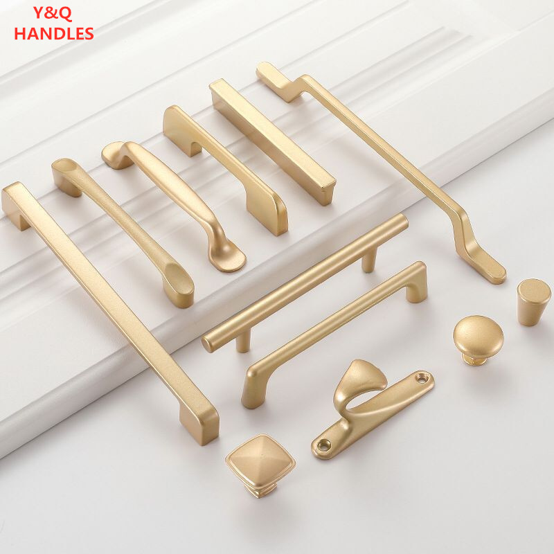 Furniture Hardware Factory - จับลิ้นชักตู้เฟอร์นิเจอร์ครัวจับสำหรับตู้ประตู Knob ลิ้นชักเฟอร์นิเจอร์ห้องครัว Golden เรียบง่ายลูกบิดฮาร์ดแวร์
