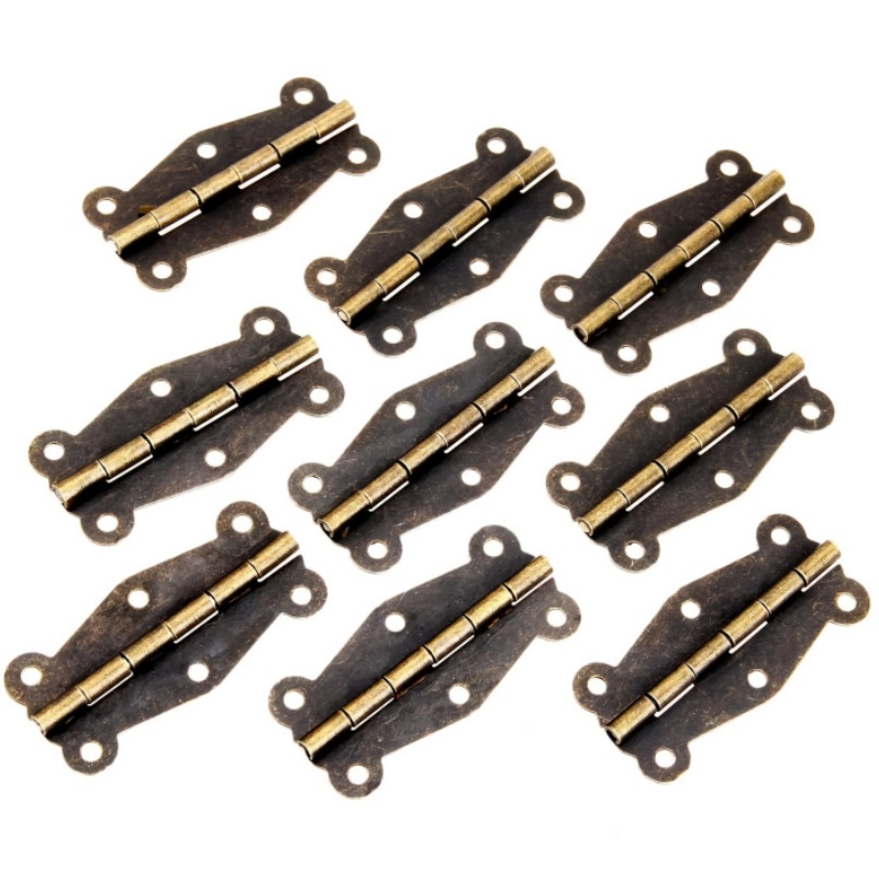 Furniture Hardware Vintage - อุปกรณ์เสริมเฟอร์นิเจอร์บานพับประตูตู้สีบรอนซ์วินเทจ 9 ชิ้น, ฮาร์ดแวร์บานพับกล่องของขวัญไม้ขนาดเล็ก, 51x23 มม.