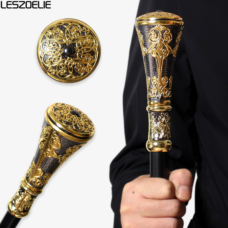 Zinc Furniture Hardware - ไม้เท้าทรงตรงสีทองและดำสุดหรู ด้ามจับถอดออกได้ สำหรับผู้ชายและผู้หญิง ใช้เป็นอุปกรณ์เสริมสำหรับงานคอสเพลย์และปาร์ตี้