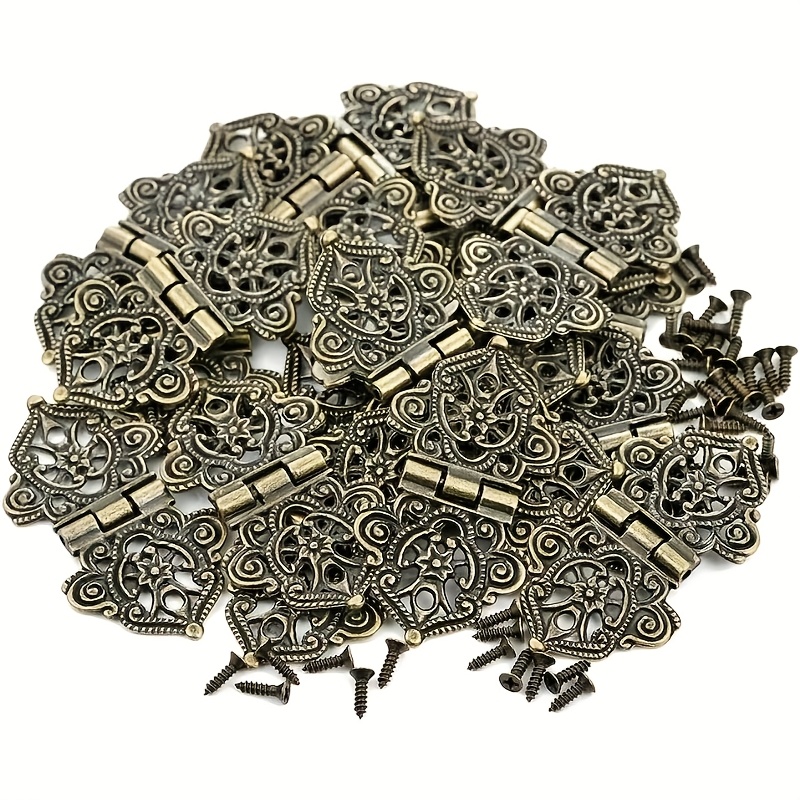 Furniture Hardware Vintage - บานพับโลหะลายดอกไม้แบบวินเทจ 8 ชิ้น อุปกรณ์ตกแต่งเฟอร์นิเจอร์ DIY สำหรับกล่อง