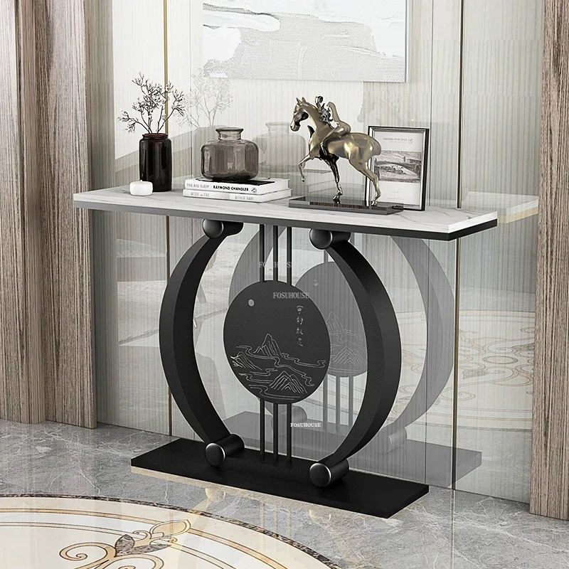 Z. A. Furniture - # โต๊ะคอนโซลหินชนิดจีน เฟอร์นิเจอร์ห้องนั่งเล่นสไตล์หรูหราทันสมัย โต๊ะคอนโซลทางเข้าบ้านแบบมีแสงสว่าง ดีไซน์สร้างสรรค์ T